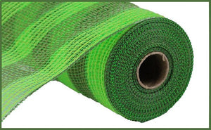 Faux Jute & Small Stripe Deco Mesh Ribbon : Fresh Green, Moss - 10.25 Inches x 10 Yards (30 Feet)