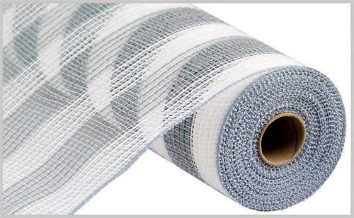 Faux Jute & Small Stripe Deco Mesh Ribbon : Grey Gray, White - 10.25 Inches x 10 Yards (30 Feet)