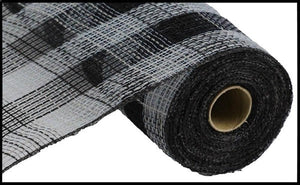 Small Check Faux Jute Deco Mesh Ribbon : Grey Gray, Black - 10.25 Inches x 10 Yards (30 Feet)