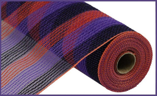 Faux Jute & Small Stripe Deco Mesh Ribbon : Purple, Orange, Black - 10.25 Inches x 10 Yards (30 Feet)