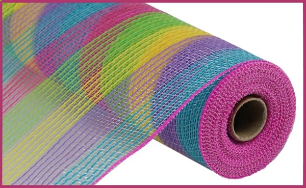 Faux Jute Small Stripe Mesh Ribbon : Hot Pink, Lavender Purple, Green, Yellow, Turquoise Blue - 10.25 Inches x 10 Yards (30 Feet)