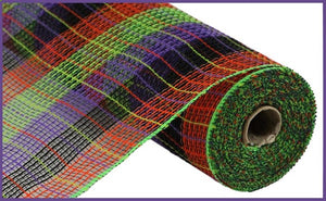 Faux Jute Wide Stripe Mesh Ribbon : Orange, Purple, Green, Black - 10.25 Inches x 10 Yards (30 Feet)