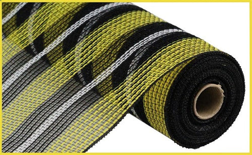 Faux Jute & Deco Mesh Ribbon Stripe : Yellow, Black - 10.25 Inches x 10 Yards (30 Feet)