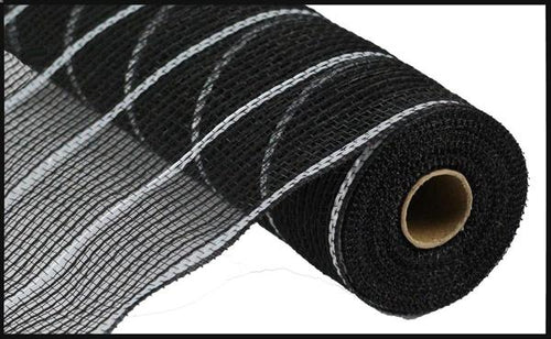 Poly Faux Jute Matte Metallic Mesh Ribbon : Black, Matte Silver - 10.25 Inches x 10 Yards (30 Feet)