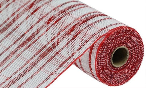 Cotton Deco Poly Check Mesh Ribbon with Foil : Red, White - 10.5 Inches x 10 Yards (30 Feet)