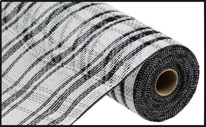 Cotton Foil Check Mesh Ribbon : Black, White - 10 Inches x 10 Yards (30 Feet)