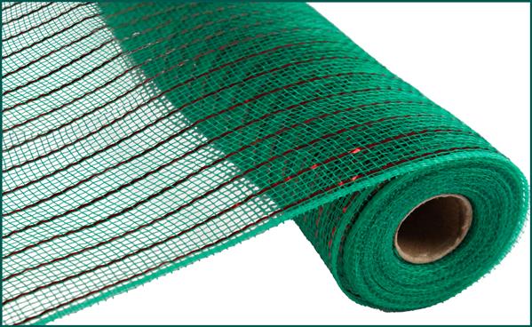 Deco Poly Mesh Ribbon Foil Ribbon : Emerald Green Foil with Matte Red - 10 Inches x 10 Yards (30 Feet)