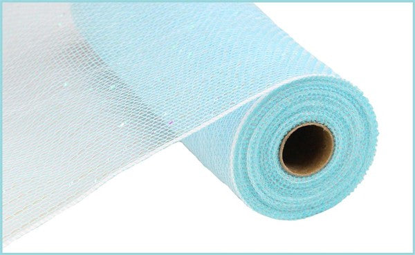 Iridescent Foil Deco Mesh Ribbon : Pastel Turquoise Blue - 10.5 Inches x 10 Yards (30 Feet)