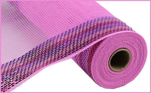 Deco Poly Metallic Border Stripe Mesh Ribbon : Pink, Lavender Purple, Hot Pink - 10.5 Inches x 10 Yards (30 Feet)