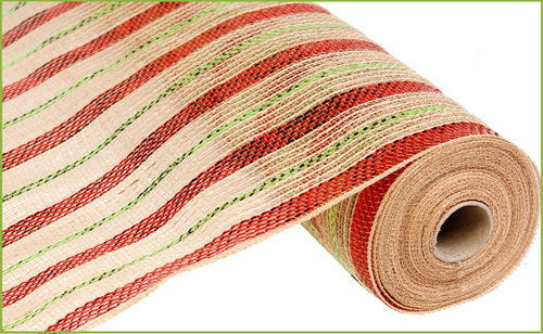 Poly Jute Deco mesh: red green stripes - 21 Inches x 10 Yards (30 Feet)