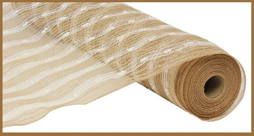Poly Jute Puff Snowball Mesh : Natural Beige White - 21 Inches x 10 Yards (30 Feet)
