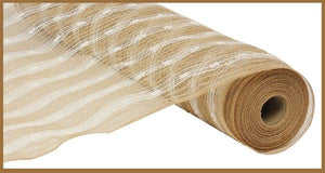 Poly Jute Puff Snowball Mesh : Natural Beige White - 21 Inches x 10 Yards (30 Feet)