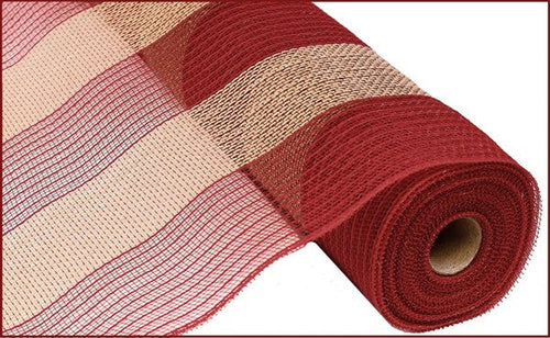 Poly Faux Jute Wide Stripe Deco Mesh Ribbon : Red Jute -  21 Inches x 10 Yards (30 Feet)