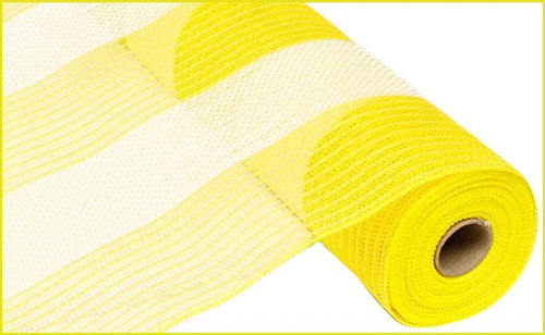 Poly Faux Jute Wide Stripe Deco Mesh Ribbon : Yellow White -  21 Inches x 10 Yards (30 Feet)