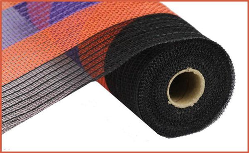 Poly Faux Jute Wide Stripe Deco Mesh Ribbon : Black Purple Orange -  21 Inches x 10 Yards (30 Feet)