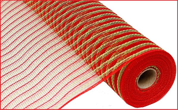 Poly Faux Jute Deco Mesh Ribbon : Green Red - 21 Inches x 10 Yards (30 Feet)