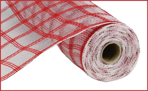 Faux Jute Check Mesh Ribbon : Red White - 21 Inches x 10 Yards (30 Feet)