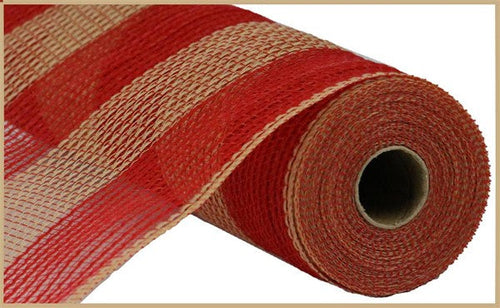 Faux Jute Wide Stripe Deco Mesh Ribbon : Red Jute - 21 Inches x 10 Yards (30 Feet)