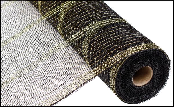 Wide Tinsel Foil Deco Mesh Ribbon : Black Gold - 21 Inches x 10 Yards (30 Feet)