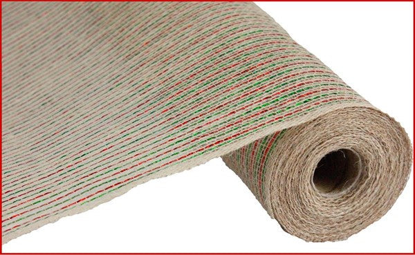 Jute Laser Foil Deco Mesh Ribbon : Red Emerald - 21 Inches x 10 Yards (30 Feet)