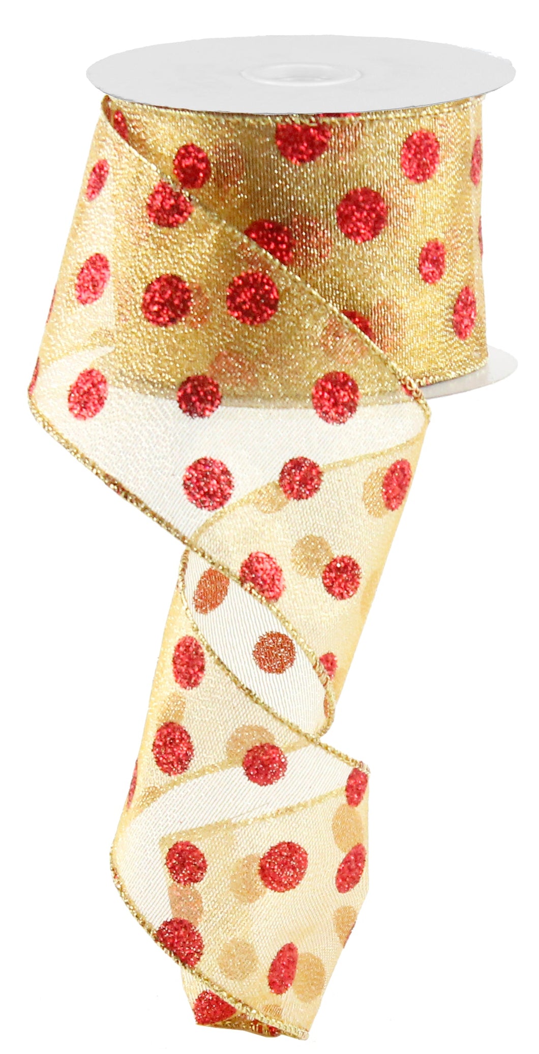 Christmas Glitter Polka Dot Plaid Wired Ribbon : Red Gold - 2.5 Inches x 10 Yards (30 Feet)