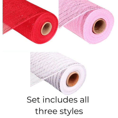 Valentines Day Deco Poly Mesh, Set of 3 Brand New Craft Supply Handmade 10 Inches x 10 Yards (30 Feet) Coordinating Mesh for Wreaths