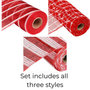 Deco Poly Mesh, set of 3 Brand New Starter Set Non-Metallic Craft Supply Handmade Wreath 10 In x 10 Yd (30 F')  Valentine,  4th of July