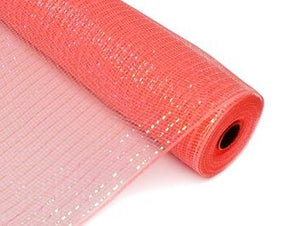 Deco Mesh Ribbon - Coral and Coral Foil - 10 inch x 30 Feet 
