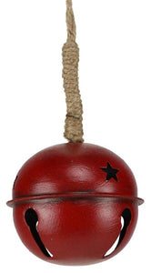 Pack of 12 3.5" Diameter Metal Jingle Bell Matte Ornament: Red Jute - Jute Rope Loop Hanger Attached