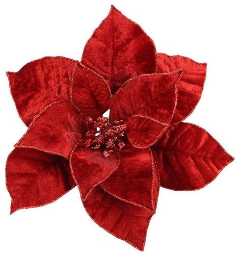 Red Metallic Velvet Christmas Floral Pick with Clip (9