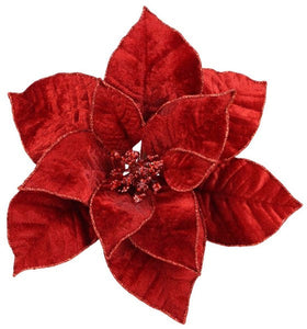 Red Metallic Velvet Christmas Floral Pick with Clip (9" Diameter)