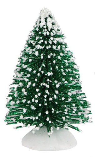 Glitter Bottle Brush Tree Snow Tips: Green White - 4 Inches Height