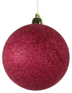 Round Glitter Ball Ornament: Fuchsia Pink 3 Inches (80 mm) Wide | Dozen Pack 12 | Gold Loop Hanger Attached