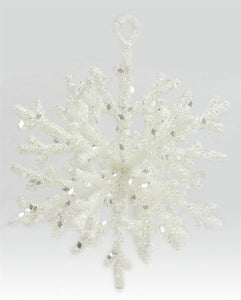 4" Snowflake Glitter Ornament: White Silver - Pack of 3