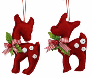 7" Felt Reindeer Ornament: Red Buffalo Plaid | Pack 6 | Red Loop Hanger Attached