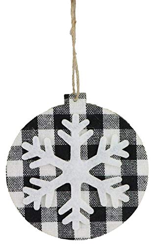 Set of 6 Buffalo Plaid Snowflake Ornaments (Black, White)