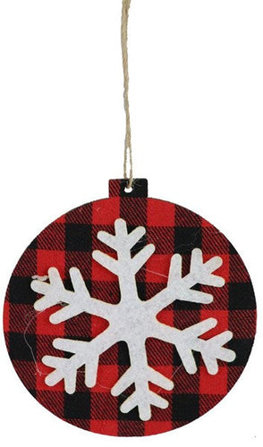Set of 6 Buffalo Plaid Snowflake Ornaments (Red, Black)