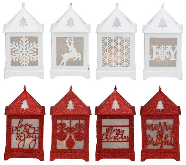 Eight Christmas Led Lantern Ornaments : Red White - 6.5 Inches Height